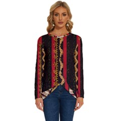 Textile Pattern Abstract Fabric Long Sleeve Crew Neck Pullover Top by Modalart