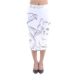 Dog Cat Domestic Animal Silhouette Velvet Midi Pencil Skirt by Modalart