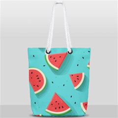 Watermelon Fruit Slice Full Print Rope Handle Tote (small) by Bedest