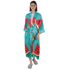 Watermelon Fruit Slice Maxi Satin Kimono by Bedest
