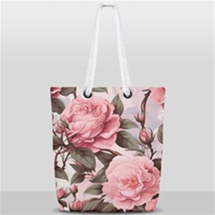 Rose Flower Seamless Full Print Rope Handle Tote (small) by Bedest