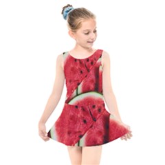 Watermelon Fruit Green Red Kids  Skater Dress Swimsuit by Bedest
