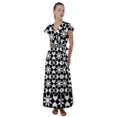 Mosaic Floral Repeat Pattern Flutter Sleeve Maxi Dress by Ravend