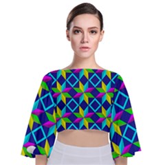 Pattern Star Abstract Background Tie Back Butterfly Sleeve Chiffon Top by Ravend