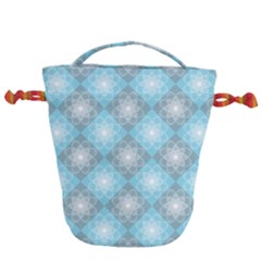 White Light Blue Gray Tile Drawstring Bucket Bag by Ravend