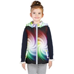 Rainbow Swirl Twirl Kids  Hooded Puffer Vest by Ravend