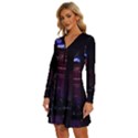 Hong Kong China Asia Skyscraper Long Sleeve Deep V Mini Dress  View2