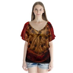 Light Picture Cotton Buds V-neck Flutter Sleeve Top by Amaryn4rt