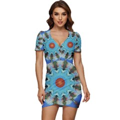 Pattern Blue Brown Background- Low Cut Cap Sleeve Mini Dress by Amaryn4rt