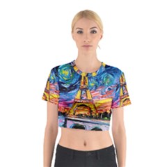 Eiffel Tower Starry Night Print Van Gogh Cotton Crop Top by Modalart