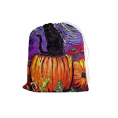 Halloween Art Starry Night Hallows Eve Black Cat Pumpkin Drawstring Pouch (large) by Modalart