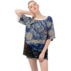 Mosaic Art Vincent Van Gogh Starry Night Oversized Chiffon Top by Modalart