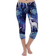 Unicorn Starry Night Print Van Gogh Capri Yoga Leggings by Modalart