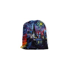 Castle Hogwarts Starry Night Print Van Gogh Parody Drawstring Pouch (xs) by Modalart