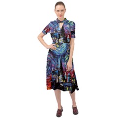 Castle Hogwarts Starry Night Print Van Gogh Parody Keyhole Neckline Chiffon Dress by Modalart