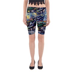 The Great Wall Nature Painting Starry Night Van Gogh Yoga Cropped Leggings by Modalart