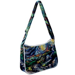 The Great Wall Nature Painting Starry Night Van Gogh Zip Up Shoulder Bag by Modalart