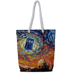Tardis Starry Night Doctor Who Van Gogh Parody Full Print Rope Handle Tote (small) by Modalart