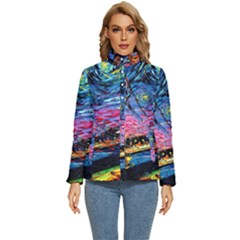 Golden Gate Bridge Starry Night Vincent Van Gogh Women s Puffer Bubble Jacket Coat by Modalart