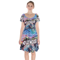 Hollywood Art Starry Night Van Gogh Short Sleeve Bardot Dress by Modalart