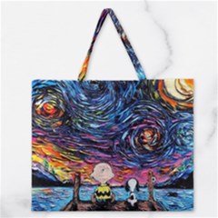 Cartoon Dog Vincent Van Gogh s Starry Night Parody Zipper Large Tote Bag by Modalart