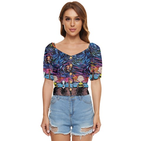 Cartoon Dog Vincent Van Gogh s Starry Night Parody Button Up Blouse by Modalart