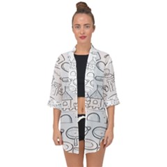 Baby Hand Sketch Drawn Toy Doodle Open Front Chiffon Kimono by Pakjumat