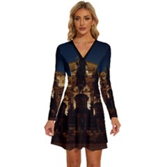 Dresden Semper Opera House Long Sleeve Deep V Mini Dress  by Amaryn4rt