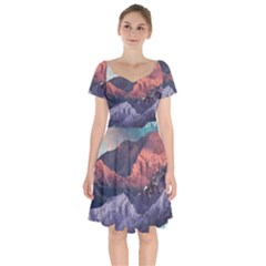 Adventure Psychedelic Mountain Short Sleeve Bardot Dress by Modalart