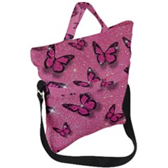 Pink Glitter Butterfly Fold Over Handle Tote Bag by Modalart
