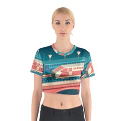 Leaves Boho Plant Bohemian Drawing Cotton Crop Top by Modalart