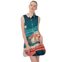 Leaves Boho Plant Bohemian Drawing Sleeveless Shirt Dress by Modalart