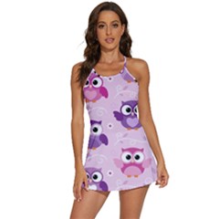 Seamless Cute Colourfull Owl Kids Pattern 2-in-1 Flare Activity Dress by Bedest