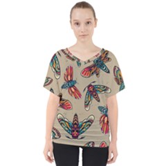 Tattoos Colorful Seamless Pattern V-neck Dolman Drape Top by Bedest