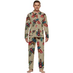 Tattoos Colorful Seamless Pattern Men s Long Sleeve Velvet Pocket Pajamas Set by Bedest