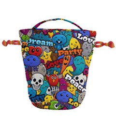 Graffiti Characters Seamless Pattern Drawstring Bucket Bag by Bedest