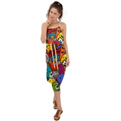 Graffiti Characters Seamless Pattern Waist Tie Cover Up Chiffon Dress by Bedest