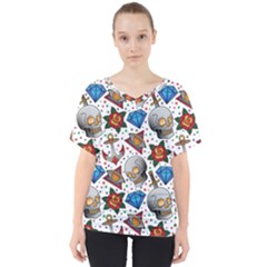 Full Color Flash Tattoo Patterns V-neck Dolman Drape Top by Bedest