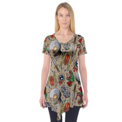Tattoo Pattern Short Sleeve Tunic  by Bedest