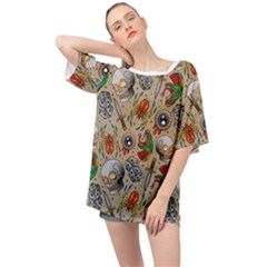 Tattoo Pattern Oversized Chiffon Top by Bedest