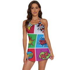 Pop Art Comic Vector Speech Cartoon Bubbles Popart Style With Humor Text Boom Bang Bubbling Expressi 2-in-1 Flare Activity Dress by Bedest