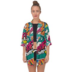 Comic Colorful Seamless Pattern Open Front Chiffon Kimono by Bedest