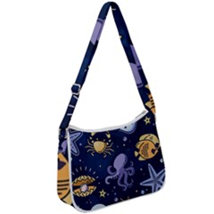 Marine Seamless Pattern Thin Line Memphis Style Zip Up Shoulder Bag by Pakjumat