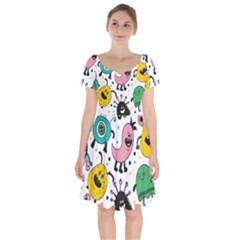 Funny Monster Pattern Short Sleeve Bardot Dress by Pakjumat