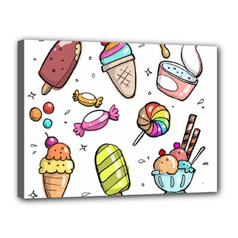 Doodle Cartoon Drawn Cone Food Canvas 16  X 12  (stretched) by Hannah976