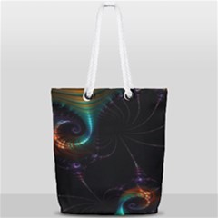 Fractal Transfer Metallic Black Full Print Rope Handle Tote (small) by Hannah976