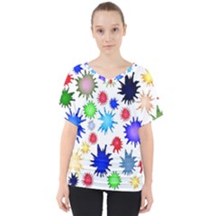 Inks Drops Black Colorful Paint V-neck Dolman Drape Top by Hannah976
