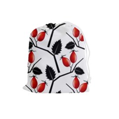 Rose Hip Pattern Branches Autumn Drawstring Pouch (large) by Hannah976