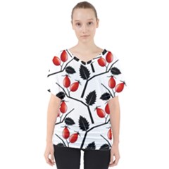 Rose Hip Pattern Branches Autumn V-neck Dolman Drape Top by Hannah976