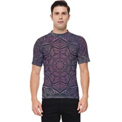 Mandala Neon Symmetric Symmetry Men s Short Sleeve Rash Guard by Hannah976